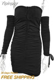 Yipinpay MO Women Bandage Bodycon Dresses 2023 Autumn Off Shoulder Long Sleeve Ruched Dress White Backless Short Party Vestidos