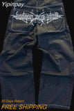 Yipinpay Baggy Casual Wide Leg Jeans Women Street Retro Hip Hop Embroidery Jeans Trend Fashion Black High-waist Jean Y2k Men Clothing