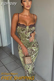 yipinpay Summer Casual Flower Print Lace Sexy Bodycon Club Midi Dress Women 2023 Evening Party Fashion Wrap Elegant Strap Dress