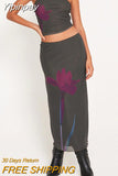 Yipinpay Fashion Women Summer Outfits Casual Floral Strapless Bandeau And Stretch Beach Mesh Long Skirt Clubwear Hot Sale S M L