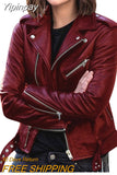 Yipinpay Short Jacket Solid Revers Female Moto Biker Jackets 2023 Punk Women Cool Faux Leather Jacket Long Sleeve Zipper Equipped