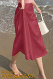 Yipinpay Summer New Women's Skirts Fashion Elegant Acetic Acid Fabric Midi Length High Waist Streetwear Satin Thin White Woman Skirt