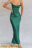 Yipinpay Maxi Bodycon Dress Sexy Celebrity Event Prom Night Party Dresses Satin V Neck Spaghetti Strap Women Dresses 2023 Summer