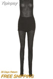 Yipinpay 2 Piece Knitted Perspective Pants Outfits Women Sleeveless T-Shirt And Long Pants Legging 2023 Spring Femme Casual Suit