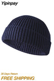 Yipinpay New Knitted Hats For Women Skullcap Men Beanie Hat Winter Retro Brimless Baggy Melon Cap Hi pop Fisherman Beanies Hats Men