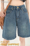 Yipinpay Baggy Shorts Pants Women Summer 2023 Vintage Blue Wide Leg Denim Short Korean Fashion Casual Female Knee Length Jeans Mujer