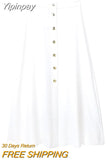 Yipinpay Off White Skirt Woman Button Long Skirts For Women Fashion 2023 Summer High Waist A Line Skirt Elegant Women's Skirts