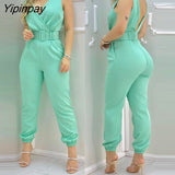 Yipinpay Plain Sleeveless Pocket Design Backless Jumpsuit with Belt Casual Look for Women 2023