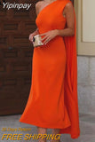Yipinpay 2023 Asymmetric Knitted Dresses For Women Orange Cape Summer Long Dress Women Off Shoulder Elegant Evening Party Dresses
