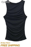 Yipinpay 2023 Black Crop Top Women Ruched Tank Tops Y2k Streetwear White Sleeveless Top Female Fashion Summer Sexy Tops Woman