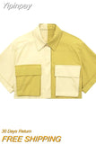Yipinpay TRAF Fashion Women's Shirt Top 2023 Summer Female Casual Pockets Blouses Tops Ladies Chic Loose Short Sleeve Shirts