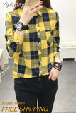 Yipinpay Spring Plaid Printed Wmen's Shirt Korean Fashion Inside Top Cardigan Oversized Long-sleeved Blouses Woman Shirts Button Up