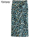 Yipinpay Women Printed Skirt Sets O-neck Long Sleeve Tops+Mid-Calf Straigh Skirts Sets 2023 Elegant Vintage Casual Sweater