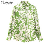 Yipinpay Summer Women Fashion Print Blouses Shirt 2023 New Causal Long Sleeved Tops Vintage Single Breasted T-Shirts