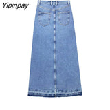 Yipinpay Women Spring Autumn Denim Skirt 2023 New Fashion Designer Mid-Calf Skirt High Street Party Zipper Casual Dresses