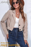 yipinpay Blazer Women Long Sleeve Pocket Short Jacket Female Solid Loose Distressed Streetwear Chic Notched Collar Outwear Tops