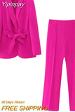 Yipinpay Women's Blazer Set 2 Pieces Fuschia Chic And Elegant Woman Jacket Long Sleeve Spring Jacket Business Casual Women Outfits