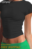 Yipinpay Women Harajuku Clothes Crop Tops Summer 2023 Short Sleeve Solid Color y2k T-shirts Retro Clothing Women Tube Tops Streetwear