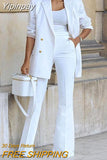 Yipinpay New Women's Two Piece Sets Casual Long Sleeve Double Breasted Blazer & Work Pants Set Elegant Female Suit