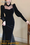 Yipinpay Vintage Black Dress Women 2023 Spring Long Sleeve Slim Evening Party Dress Female Gothic One Piece Dress Koran Winter