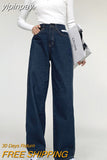 yipinpay Women's Jeans High Waist Streetwear Baggy Straight Vintage Denim Trouser Navy Blue Casual Wide Leg Chic Design Jean Pants