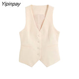 Yipinpay Newest Spring Autumn Women Vest Pant Sets 2023 Suit Office Outfits Pockets Jackets Wide Leg Trousers Basic Zipper Long Pant