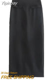 Yipinpay Black Skirt Women High Waist Long Winter Skirt Woman Fashion Pockets Midi Skirts Womens 2023 Elegant Women's Skirts Sets