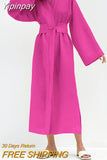 Yipinpay Cotton Linen Long Green Summer Dresses Woman Belt Notched Office Women Dress A-Line Elegant Split Dress Robe Femme