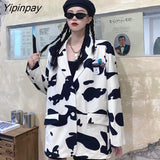 Yipinpay Women suits Patchwork suit coat Loose Long Elegant ladies overcoat Casual female suit 2023 HOT women jacket