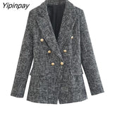 Yipinpay 2023 Women Office Lady Blazer Skirts Sets Autumn Winter Elegant Female Double Breasted Jackets Mini Skirt Long Sleeve Tops