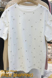 Yipinpay 2023 Summer Women T-shirt Casual Loose Diamond Cotton Half Sleeve Tshirt Big Female Basic Tops Tees Heavy Industry 4XL