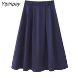 Yipinpay Fashion Women Blazer Skirts Sets 2023 Female Office Lady Elegant Single Breasted Jackets Mid-Calf A-Line Solid Skirts
