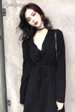 Yipinpay Women dress Oversize Two piece set Korean style Fashion Long female bing Patchwork Long sleeve Black dress 2023 HOT