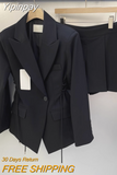 Yipinpay Short Suits Black Blazer Solid Spring Bandage Jacket Temperament Two Piece Sets Women Ruffle Skirts Sets Y2k OL Coat