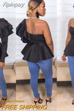 Yipinpay Elegant Fashion One Shoulder Fly Ruffles Blouse 2023 Spring Summer Women Ladies Office Tops Solid Color Backless Shirts