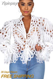 Yipinpay African Shirts For Women 2023 New Elegant Long Sleeve Hollow Out Mesh Lace Shirt Sheer See Through Top Blouse Clothing