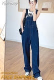 Yipinpay Retro Dark Blue Overalls Jeans for Women's Korean Fashion Denim Romper Jumpsuit Summer Loose Size High Street Baggy Trousers