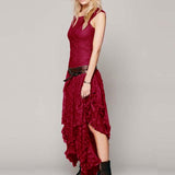 Yipinpay Station Fashion Women's Fashion Style Irregular High And Low Lace Skirt Sexy Long Dress