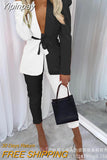 Yipinpay Fashion New Woman Color Contrast Jacket + Pants Suit Personality Trendy Fashion Women'S Temperament Suits For Lady & Female
