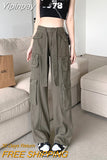 Yipinpay Baggy Pockets Cargo Pants For Women Y2k Summer Korean Straight Oversize Trousers Aesthetic Wide Leg Jeans Female Clothes
