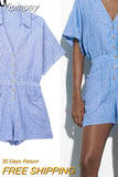 Yipinpay 2023 Woman Short Playsuit Blue Striped Summer Woman Jumpsuit Short Sleeve Women Jumpsuits Casual Loose Women's Monkey
