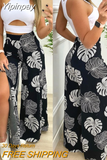 Yipinpay Women Summer Suit Solid Cut-out Tank Top & Tropical Print Split Wide Leg Pants Set Female & Lady Caual Sexy Trousers Suits 2023
