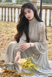 Yipinpay Elegant Solid Midi Dress Turtleneck Design 2023 Spring One Piece Dress Korean Fashion Long Sleeve Fairy Even Party Dress