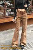 Yipinpay Hop High Waist Jeans Women Brown Vintage Denim Jeans Female Long Flared Jeans Belt Streetwear Bell Bottom Jeans Woman