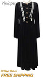Yipinpay Vintage Lace Midi Dress Elegant 2023 Autumn Slim Long Sleeve Black Velvet Dress Casual Party Korean Fashion Dress Design