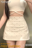 Yipinpay Women Skirts Rhinestone Elegant 2023 New High Waist Slim Wrap Hip Mini Skirt Sexy Fashion Ladies Clubwear Faldas Mujer