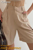 Yipinpay High Waisted Cargo Shorts Women Double Pocket Pleated 2023 Summer Casual Shorts Solid Straight Lady Pink Wide Shorts
