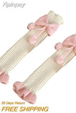 Yipinpay Women Furry Y2K Ribbed Knit Leg Warmers Lolita Knee High Socks Boot Cuffs Slouch Socks with Bow New Year 2023 Boot Cover
