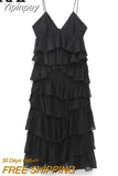 Yipinpay Black Backless Dress Woman Ruffle Long Dress Women Ruched Slip Midi Sexy Dresses Ladies 2023 Christmas Night Party Dresses