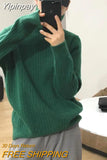 Yipinpay Turtlenck Sweater Women Vertical Pit Stripe Long Sleeve Winter Warm Knitted Pullover Elegant Soft Basic Female Jumper